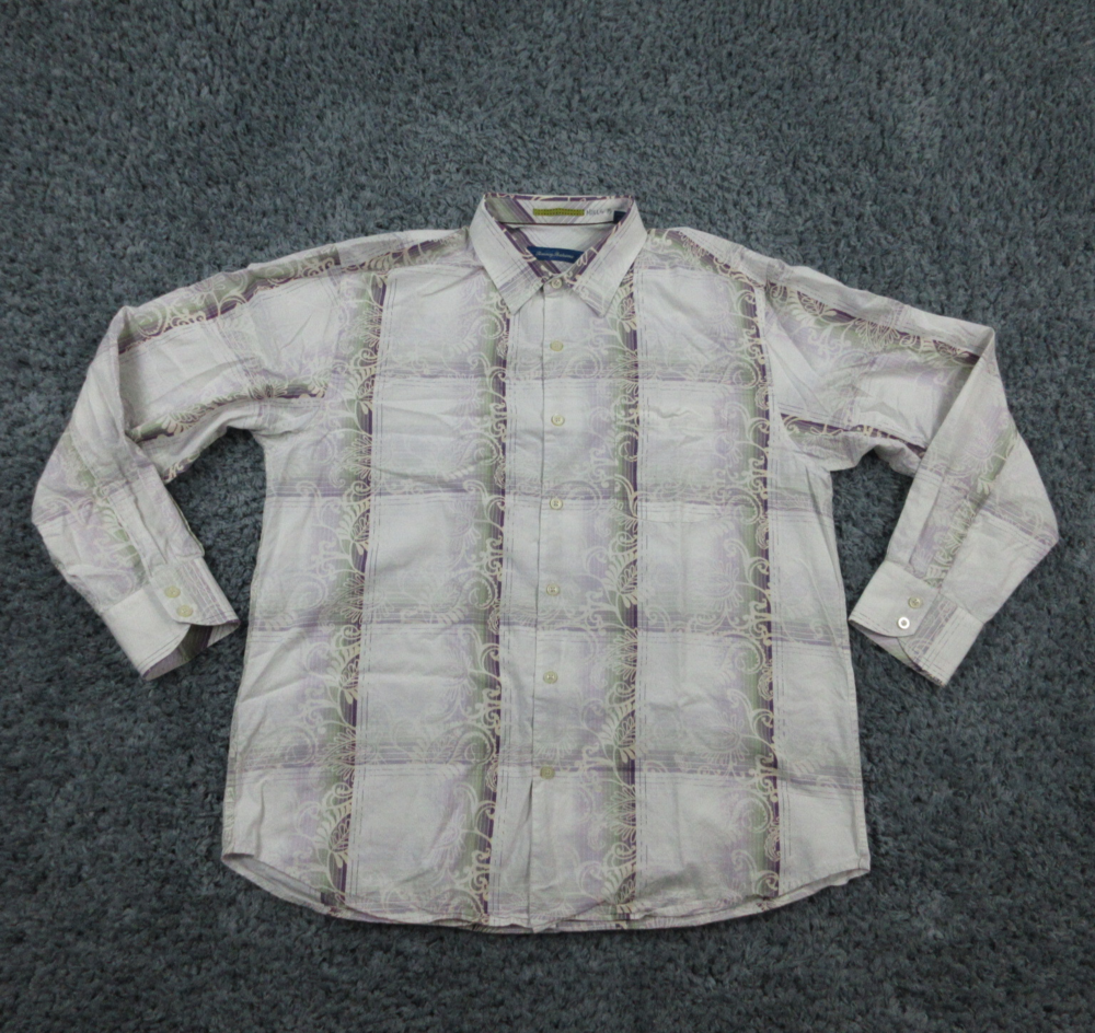 Tommy Bahama Shirt Mens ' Large White Purple Floral Print Long Sleeve Button Up